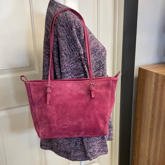 Italian leather raspberry suede handbag of Florence Italy NWT - Picture 6 of 13